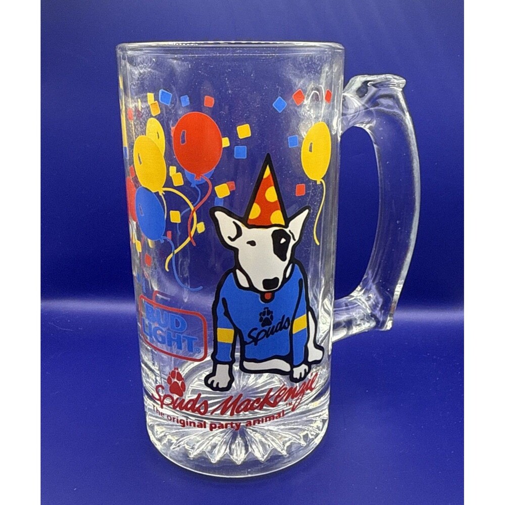 Bud Light Spuds Mackenzie Vintage Glass Mug 32 Oz. 1987